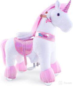 img 4 attached to 🦄 PonyCycle Unicorn Ride-on Toy for Girls | Brake/ 30" Height/ Size 3 | Age 3-5 | Pink Rocking Horse Plush Walking Unicorn Ux302