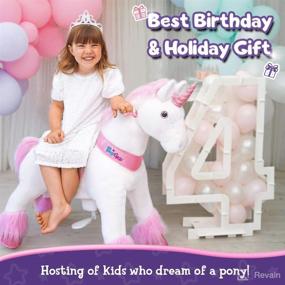 img 3 attached to 🦄 PonyCycle Unicorn Ride-on Toy for Girls | Brake/ 30" Height/ Size 3 | Age 3-5 | Pink Rocking Horse Plush Walking Unicorn Ux302