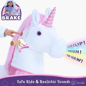 img 2 attached to 🦄 PonyCycle Unicorn Ride-on Toy for Girls | Brake/ 30" Height/ Size 3 | Age 3-5 | Pink Rocking Horse Plush Walking Unicorn Ux302