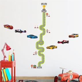 img 2 attached to DECOWALL DA-1911 Racing Track Height Growth Chart: Fun Peel and Stick Wall Stickers for Kids Nursery, Bedroom, and Living Room Decor