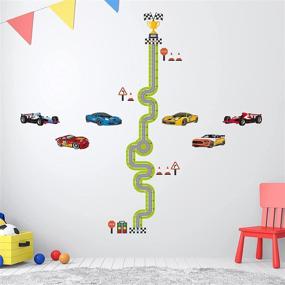 img 1 attached to DECOWALL DA-1911 Racing Track Height Growth Chart: Fun Peel and Stick Wall Stickers for Kids Nursery, Bedroom, and Living Room Decor