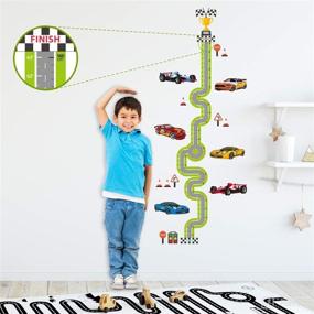 img 4 attached to DECOWALL DA-1911 Racing Track Height Growth Chart: Fun Peel and Stick Wall Stickers for Kids Nursery, Bedroom, and Living Room Decor