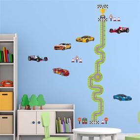 img 3 attached to DECOWALL DA-1911 Racing Track Height Growth Chart: Fun Peel and Stick Wall Stickers for Kids Nursery, Bedroom, and Living Room Decor