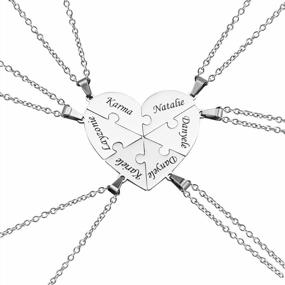 img 4 attached to Sterling Silver BFF Puzzle Name Heart Necklace Set - 2/3/4/5/6/7/8 Pcs Personalized Family Love Jewelry With Free Engraving And Delicate Packaging