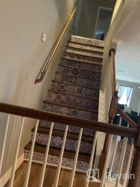 img 1 attached to TUOKING 13 Strips Removable Stair Decals, Peel And Stick Vinyl Staircase Stickers, 39.37" L X 7.08" W For 13 Steps, Ceramic Tiles Pattern review by Jaymai Alford