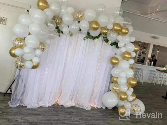 img 1 attached to 16 Ft White, Gold & Confetti Balloon Garland Arch Kit - 168 Pieces With Tropical Palm Leaves Greenery For Baby Shower Decorations, Wedding, Bachelorette, Engagement Party, Birthday Anniversary review by Deonte Bates