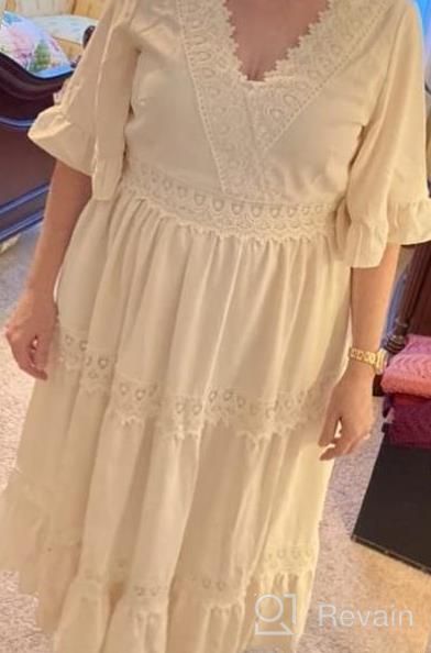 img 1 attached to Women'S Summer Boho Midi Dress V-Neck Lace Trim Ruffle Sleeve Elastic Waist Tiered With Pockets review by Yaisa Luster