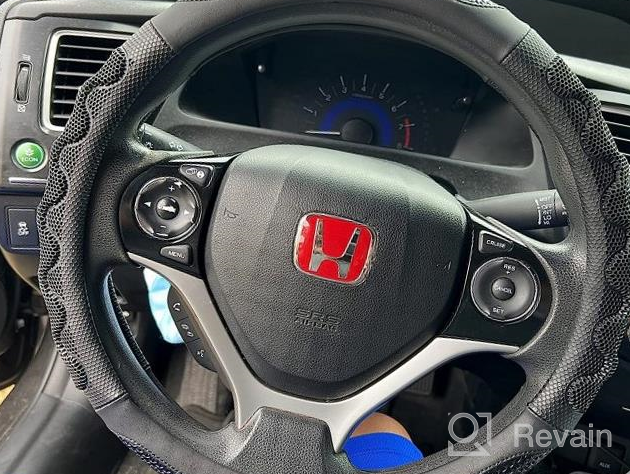 img 1 attached to 14.5-15 Inch D Shaped Steering Wheel Cover - Great Grip, 3D Honeycomb Anti-Slip Design & Flat Bottom: PINCTROT (Black/Red Stitch) review by John Benjamin