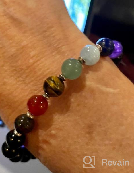 img 1 attached to Cherry Tree Collection Chakra Stretch Bracelet: Genuine 8mm Gemstones, Sterling Silver Spacers. Perfect for Men/Women. Choose from Small, Medium, or Large Sizes! review by Ray Reeltalk