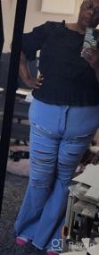 img 7 attached to Расклешенные джинсовые брюки больших размеров с эластичной резинкой на талии для женщин - HannahZone Рваные расклешенные джинсы размера 5XL