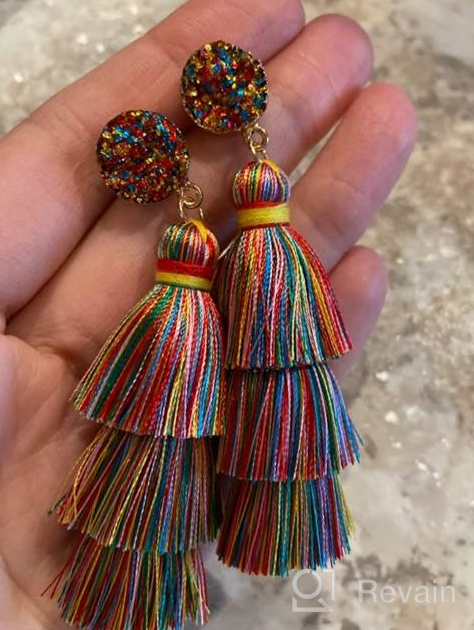 img 1 attached to Colorful Layered Tassel Earrings - Bohemian Tiered Tassel Druzy Stud Dangle Drop Earrings for Women and Teen Girls - Perfect Christmas or Valentine's Day Gift review by James Edwards