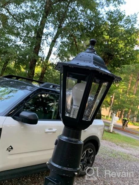 img 1 attached to LED Outdoor Post Light Fixture With Dusk To Dawn Sensor, White Modern Exterior Pier Mount Lantern For Garden Yard Patio Pathway, Waterproof Plastic Lamp And Bulb Included review by Josh Nat