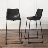 waleaf 30-дюймовый стул из искусственной кожи из искусственной кожи с барной стойкой со спинкой, черные металлические ножки, обитые современным безруким стулом, стулья для паба для столовой, кофейни, деревенского бара, набор из 2 (черный) логотип
