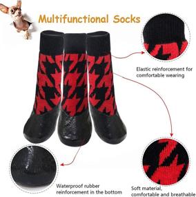 img 3 attached to 🐾 BESUNTEK Dog Socks: Anti-Slip, Waterproof Paw Protectors with Straps for Traction Control (Black/Red)