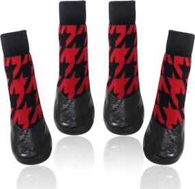 img 4 attached to 🐾 BESUNTEK Dog Socks: Anti-Slip, Waterproof Paw Protectors with Straps for Traction Control (Black/Red)