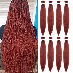 img 4 attached to #350 Copper Red Pre-Stretched 36 Inch Yaki Braiding Hair - 8 Packs, Hot Water Setting & Easy To Install Professional Synthetic Hair For Braiding