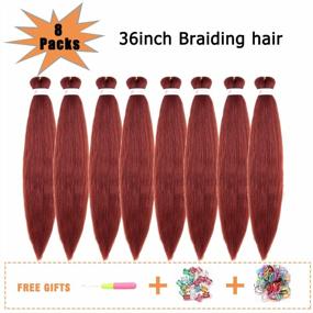img 3 attached to #350 Copper Red Pre-Stretched 36 Inch Yaki Braiding Hair - 8 Packs, Hot Water Setting & Easy To Install Professional Synthetic Hair For Braiding