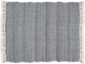 img 3 attached to Amazon Brand – Rivet Modern Hand-Woven Stripe Fringe Throw Blanket, 50" X 60", Navy Blue And White With Sienna Orange