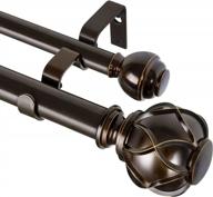 🪟 kamanina 1 inch double curtain rods - adjustable 36 to 72 inches (3-6 feet) - window telescoping drapery rod with netted texture finials - antique bronze finish логотип