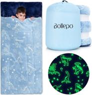 dinosaur kids sleeping bag for boys - glow in the dark, pillow pocket, ages 3-10, extra soft blanket (66'' x 60") logo