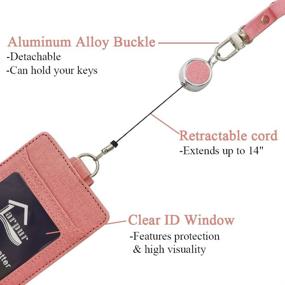 img 2 attached to Pink Larpur ID Badge Holder With Retractable Reel - PU Leather With Detachable Lanyard & Clear Window - For School, Office And Exhibitions
