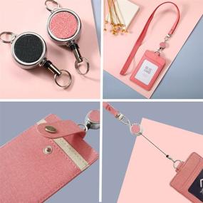 img 1 attached to Pink Larpur ID Badge Holder With Retractable Reel - PU Leather With Detachable Lanyard & Clear Window - For School, Office And Exhibitions