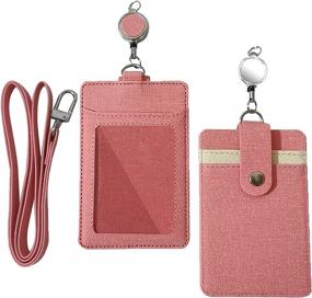 img 4 attached to Pink Larpur ID Badge Holder With Retractable Reel - PU Leather With Detachable Lanyard & Clear Window - For School, Office And Exhibitions