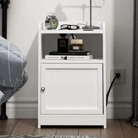 img 1 attached to Keep Your Devices Handy: ChooChoo Nightstand With Charging Station In White
