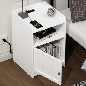 img 4 attached to Keep Your Devices Handy: ChooChoo Nightstand With Charging Station In White