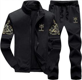 img 4 attached to Upgrade Your Workout Gear With PASOK Men'S Casual Tracksuit: Top-Quality Full-Zip Athletic Jacket And Pants Set
