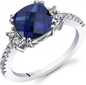 img 4 attached to Stunning Peora Blue Sapphire Ring In White Gold With Genuine Topaz, 3 Carats, Cushion Cut - Available In Sizes 5-9