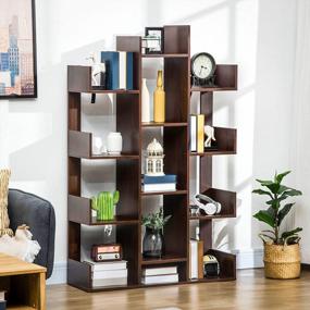 img 1 attached to Modern HOMCOM Tree Bookshelf: A Stunning Display Unit With 13 Open Shelves For Your Living Room, Study Or Office In Brown