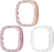 surace compatible for fitbit versa 3 case, bling crystal diamond frame protective case compatible for fitbit versa 3 smart watch (3 packs, rose gold/pink gold/clear) logo