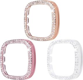 img 4 attached to Surace Compatible For Fitbit Versa 3 Case, Bling Crystal Diamond Frame Protective Case Compatible For Fitbit Versa 3 Smart Watch (3 Packs, Rose Gold/Pink Gold/Clear)