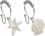 upgrade your shower setup with cyrra stainless steel double hooks - rust resistant, glide smoothly, and ideal for shower curtain and liner - 12 pack with starfish and shell design! 标志