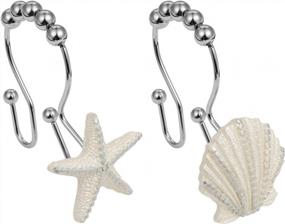 img 4 attached to Upgrade Your Shower Setup With Cyrra Stainless Steel Double Hooks - Rust Resistant, Glide Smoothly, And Ideal For Shower Curtain And Liner - 12 Pack With Starfish And Shell Design!