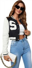 img 4 attached to Women'S Letter Print Crop Baseball Jacket: Colorblock Varsity Outerwear By WDIRARA