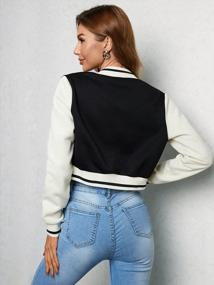 img 3 attached to Women'S Letter Print Crop Baseball Jacket: Colorblock Varsity Outerwear By WDIRARA