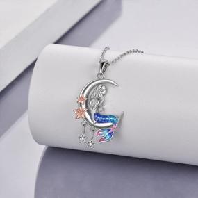 img 2 attached to Ожерелье-русалка из стерлингового серебра с подвеской в ​​виде полумесяца, звезды и цветка - потрясающий подарок для женщин, дочерей и девочек, которые любят море