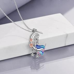 img 1 attached to Ожерелье-русалка из стерлингового серебра с подвеской в ​​виде полумесяца, звезды и цветка - потрясающий подарок для женщин, дочерей и девочек, которые любят море