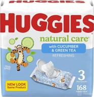 huggies natural care baby wipes, hypoallergenic and refreshing, scented, 3 flip-top packs (168 wipes in total) logo