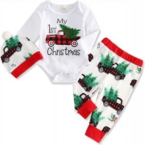 img 4 attached to My First Christmas Gentleman Outfit For Infant Baby Boy - Red Plaid Pants & Hat Clothes Set