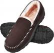 warm and cozy men's festooning moccasin slippers with non-slip sole logo