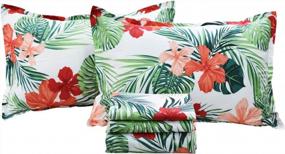 img 4 attached to Hawaiian Cotton Bedding Set With Red Hibiscus And Palm Leaves Design - Hypoallergenic Deep Pocket Fitted Sheets - 4-Piece California King Size - FADFAY