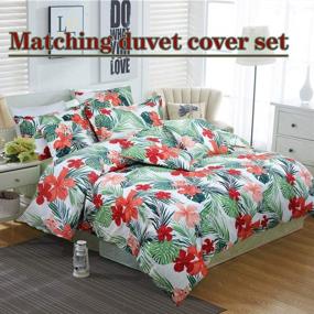 img 1 attached to Hawaiian Cotton Bedding Set With Red Hibiscus And Palm Leaves Design - Hypoallergenic Deep Pocket Fitted Sheets - 4-Piece California King Size - FADFAY