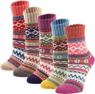 yzkke women's vintage winter soft warm thick cold knit wool crew socks - pack of 5, multicolor, free size logo