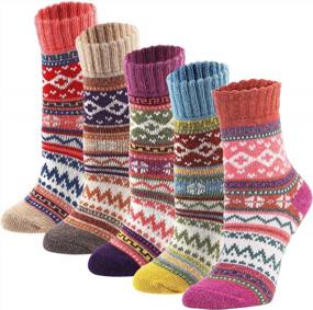 img 4 attached to YZKKE Women'S Vintage Winter Soft Warm Thick Cold Knit Wool Crew Socks - Pack Of 5, Multicolor, Free Size