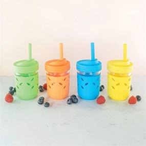 img 3 attached to 🥤 Elk and Friends Reusable Silicone Straws for Adults & Kids with Stoppers - Orange, Green, Yellow, Blue (Length: 6.3 inches)