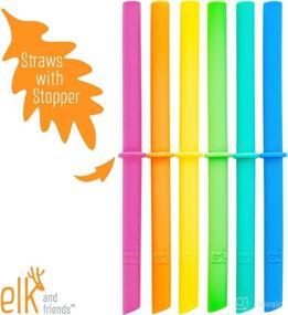 img 2 attached to 🥤 Elk and Friends Reusable Silicone Straws for Adults & Kids with Stoppers - Orange, Green, Yellow, Blue (Length: 6.3 inches)