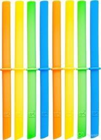 img 4 attached to 🥤 Elk and Friends Reusable Silicone Straws for Adults & Kids with Stoppers - Orange, Green, Yellow, Blue (Length: 6.3 inches)